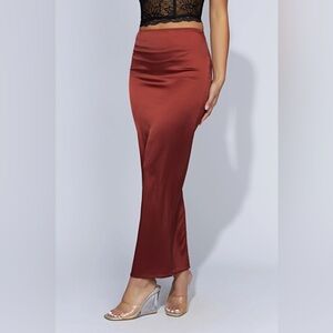 Meshki Rust Satin Maxi Skirt